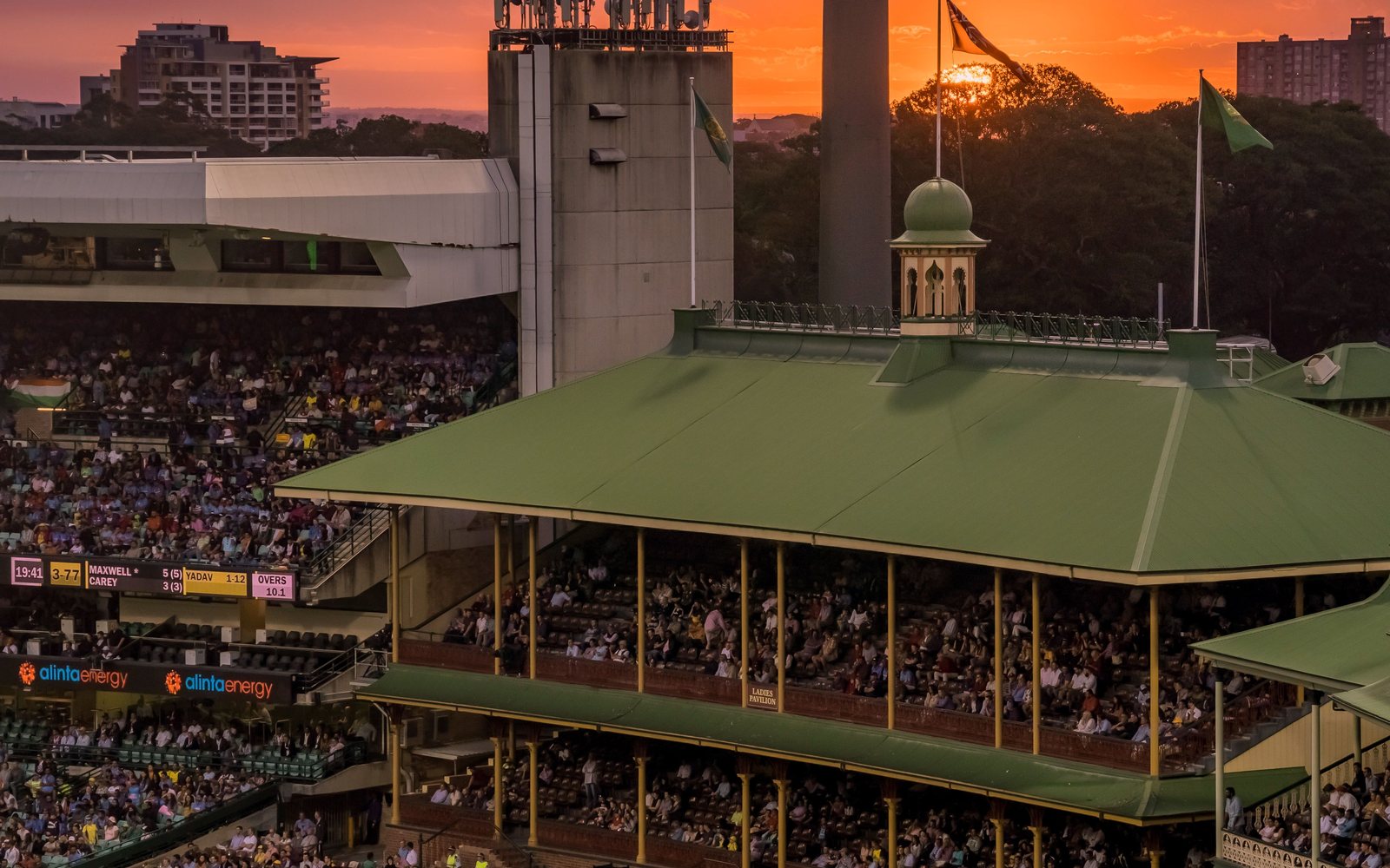 Cricket stadium during a match